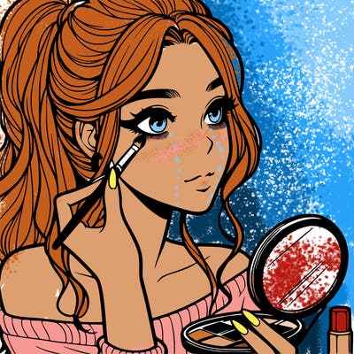a realistic girl doing her makeup
