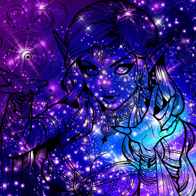 realistic scary beautiful elf sorceress casting spell