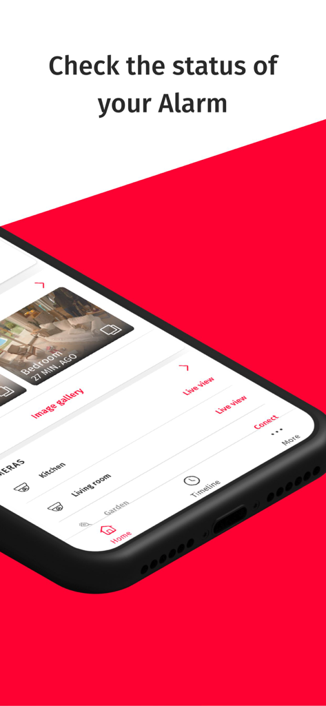 Interfaccia dell'app My Verisure su smartphone che mostra i feed delle telecamere di sicurezza domestica e lo stato dell'allarme.