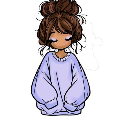 girl with baggy sweatshirt and messy bun