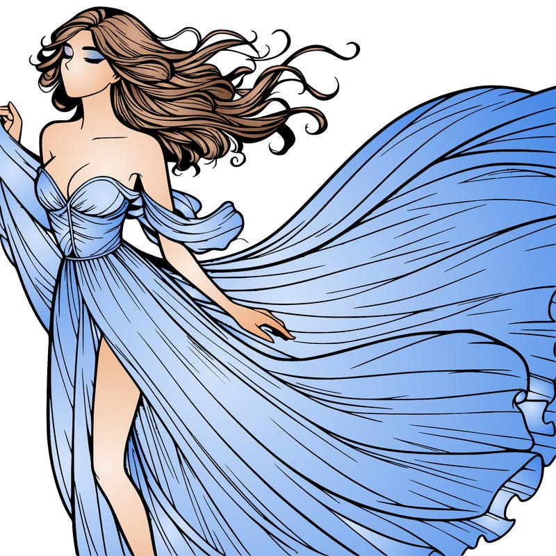realistic woman in dress flowing the the wind