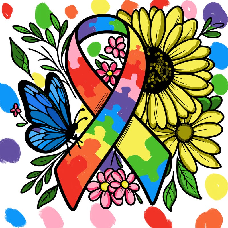 cancer awareness symbol with flowers and butterflies