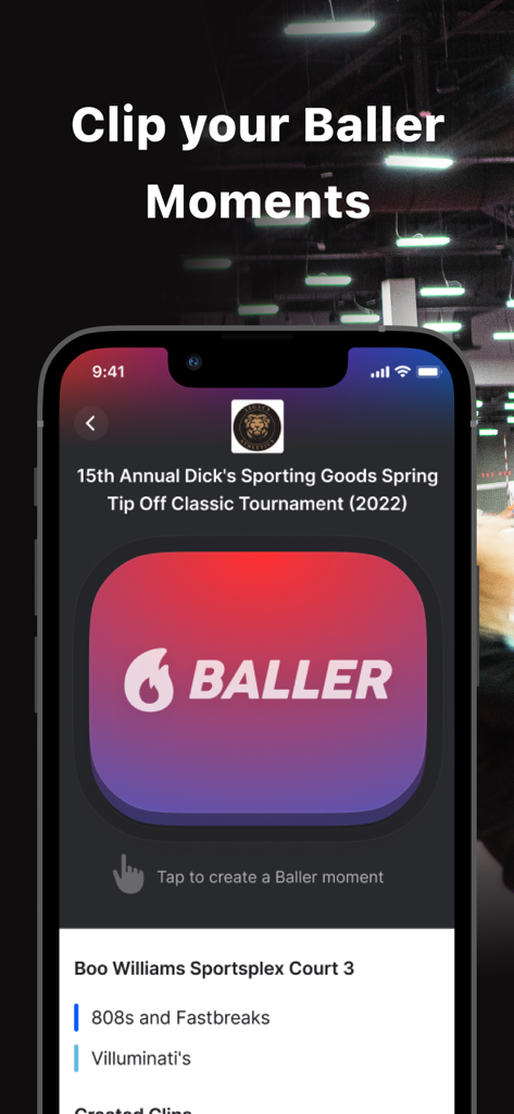 BallerTV - Schermata dell'app BallerTV che mostra la funzione per ritagliare e salvare highlight sportivi