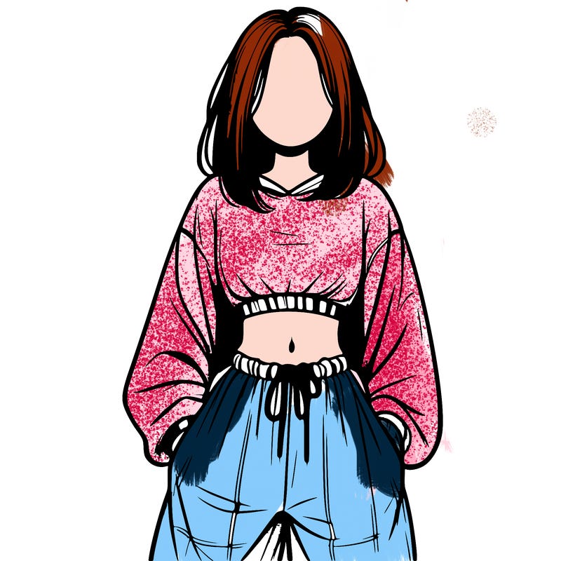 realistic girl faceless with baggy pants and a crop top