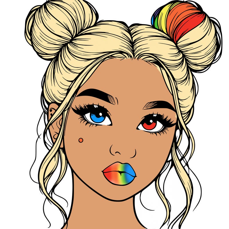 realistic girl with two buns on her hair and lips