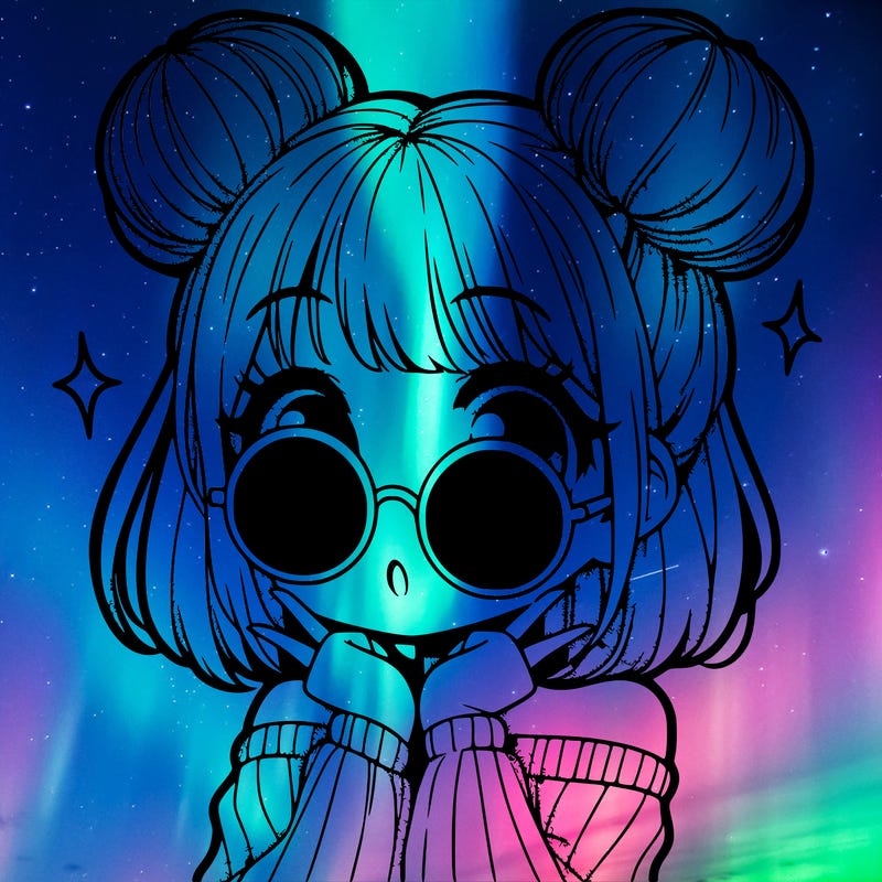 manga girl with hairbuns and sun shape sunglasses