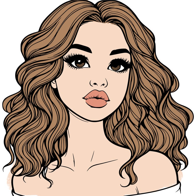 realistic girl with wavy hair and lips