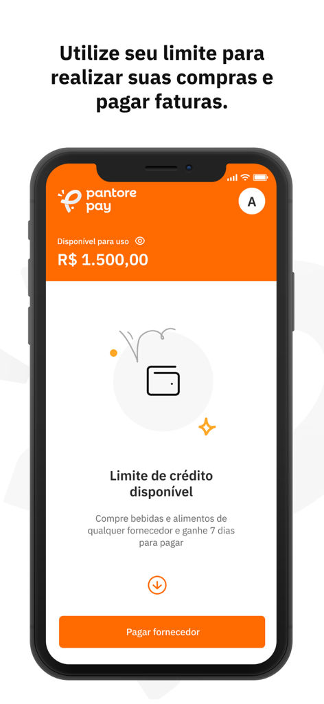 Pantore Pay - Pantore Pay app interface showing a business credit limit and supplier payment button