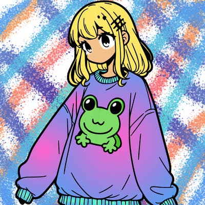 girl wearing frogging sweatshirt