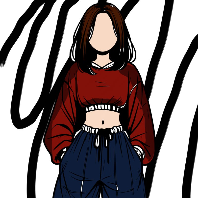 realistic girl faceless with baggy pants and a crop top