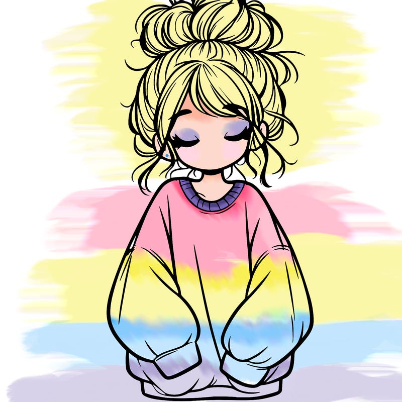 girl with baggy sweatshirt and messy bun