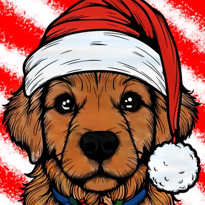 realistic dog with a christmas hat