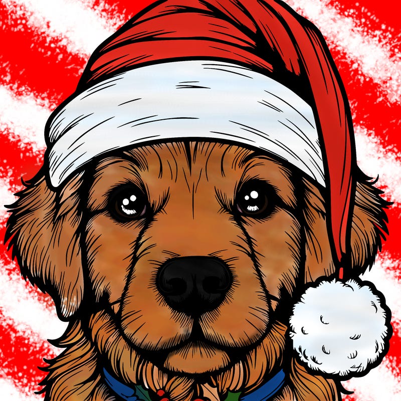 realistic dog with a christmas hat