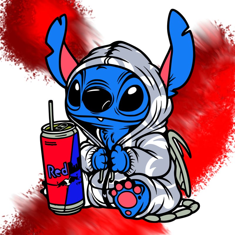 stitch a hoodie and redbull