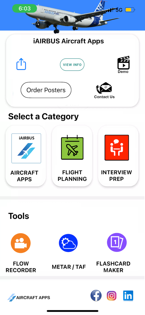iAIRBUS A320 Type Rating Prep - Main dashboard of the iAIRBUS A320 Type Rating Prep app showing flight planning and pilot tools