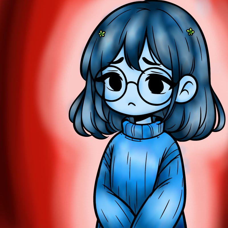 sad girl with glasses in a sweater