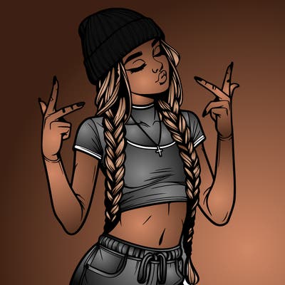 realistic teenage girl with braids and a beanie and crop top doing 🫶🏼