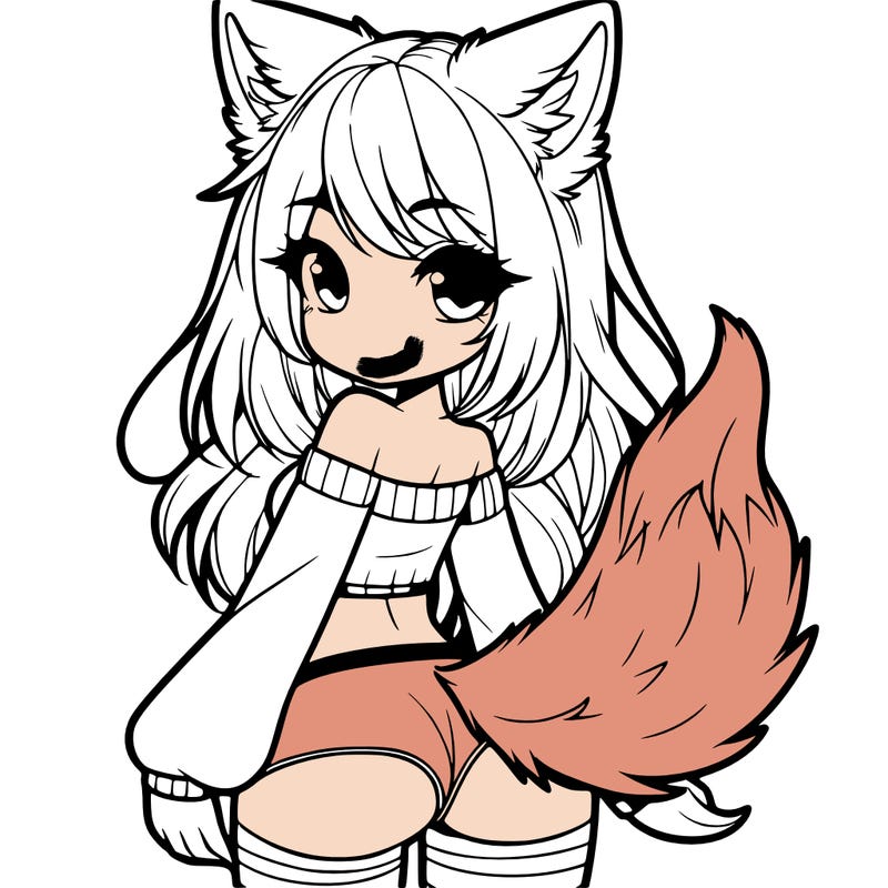 a girls with wolf ears and tail