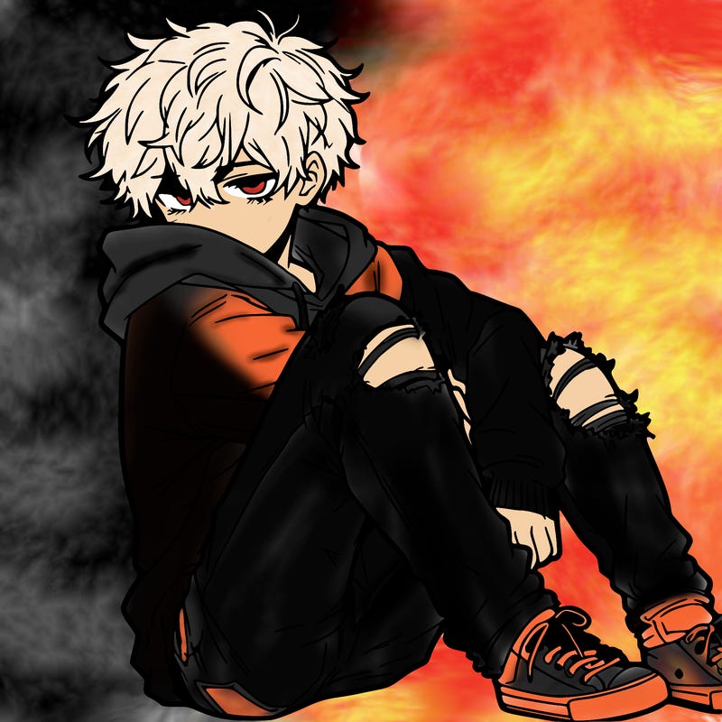 a male hoddie ripped jeans messy hair anime