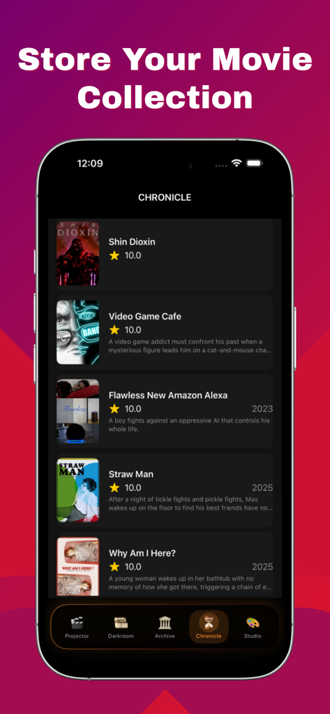 Movies Box 2026 - Interface do aplicativo Movies Box 2026 mostrando uma coleção de filmes curada com pôsteres e avaliações na seção Chronicle.