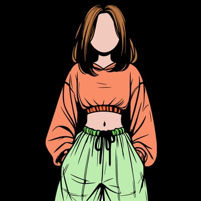 realistic girl faceless with baggy pants and a crop top