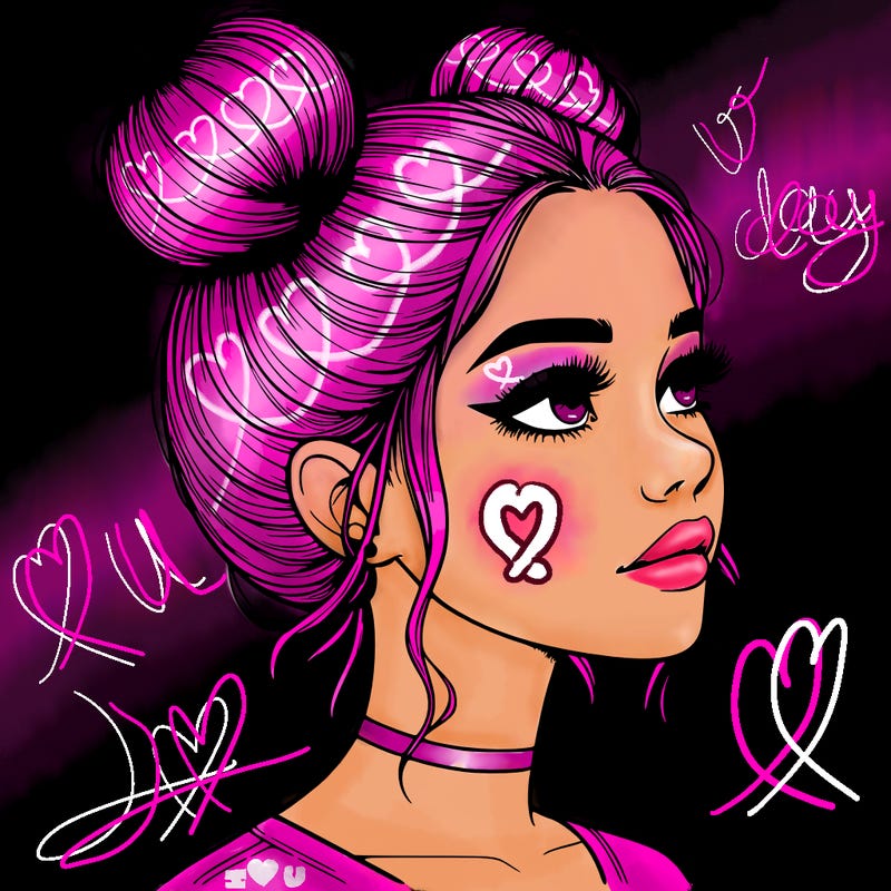 realistic girl with buns on the top of her head