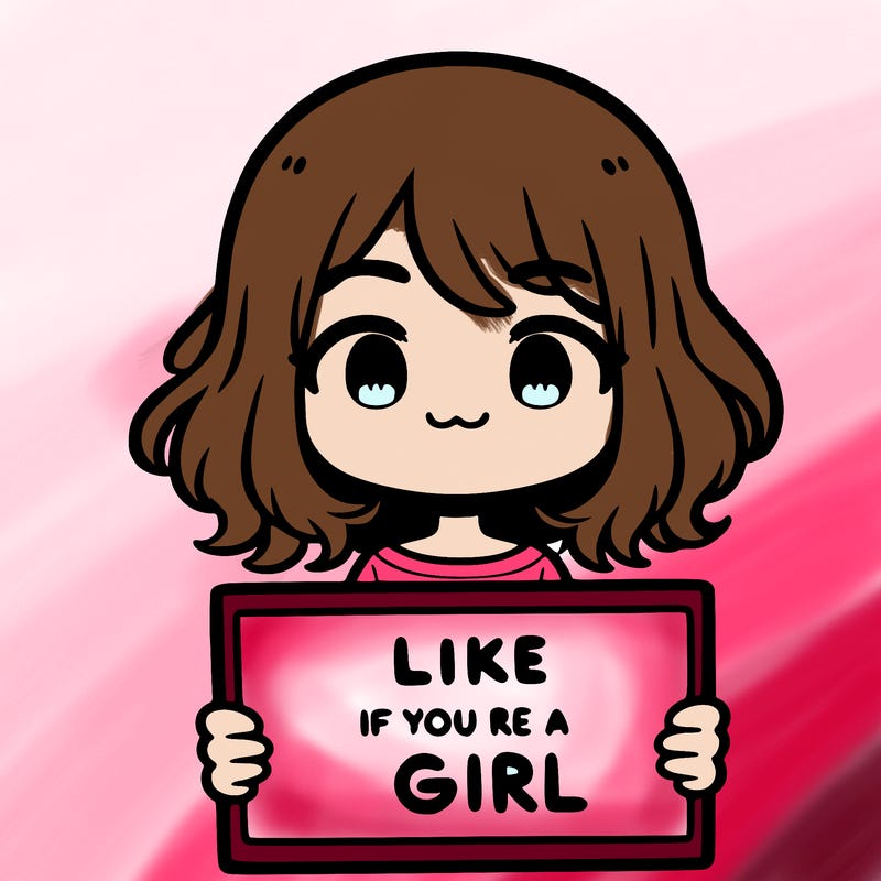 a cute girl holding a sign that says like if you’re a girl
