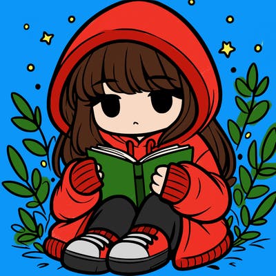girl in oversized hoodie reading a book