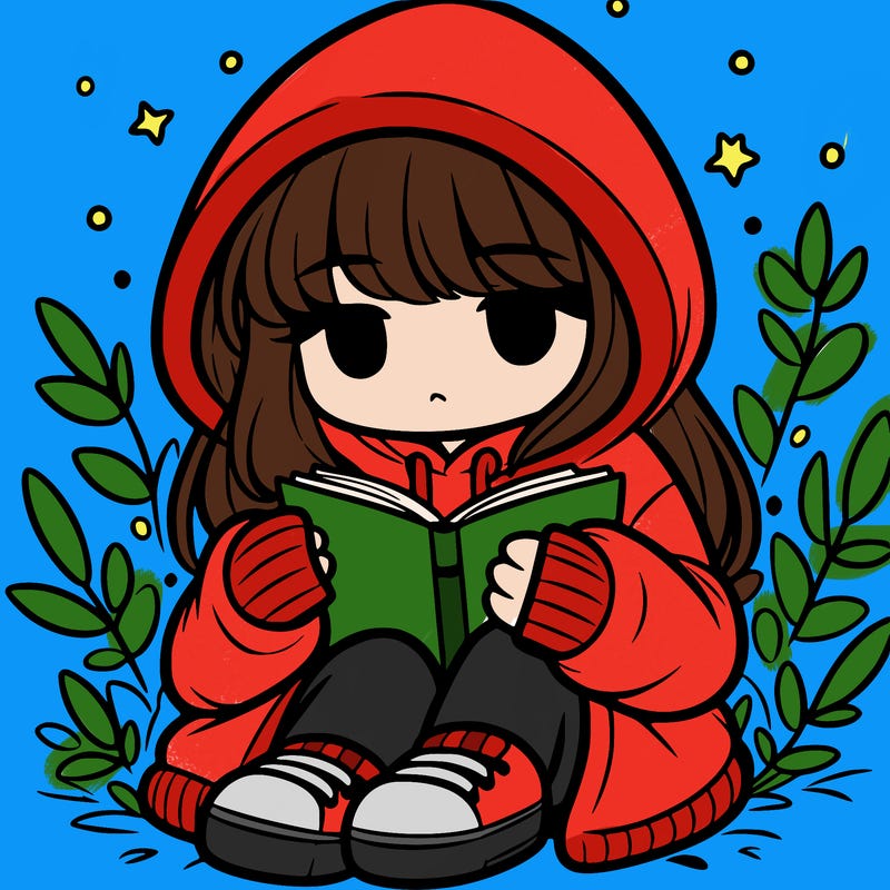 girl in oversized hoodie reading a book