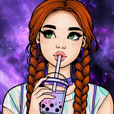 realistic girl with braided hair drinking boba