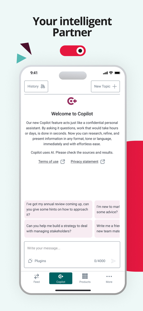Access Evo mobile app screen showing the AI Copilot business assistant