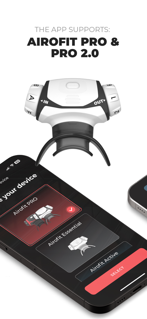 Airofit - Airofit app interface showing support for Airofit PRO and PRO 2.0 breathing trainer devices
