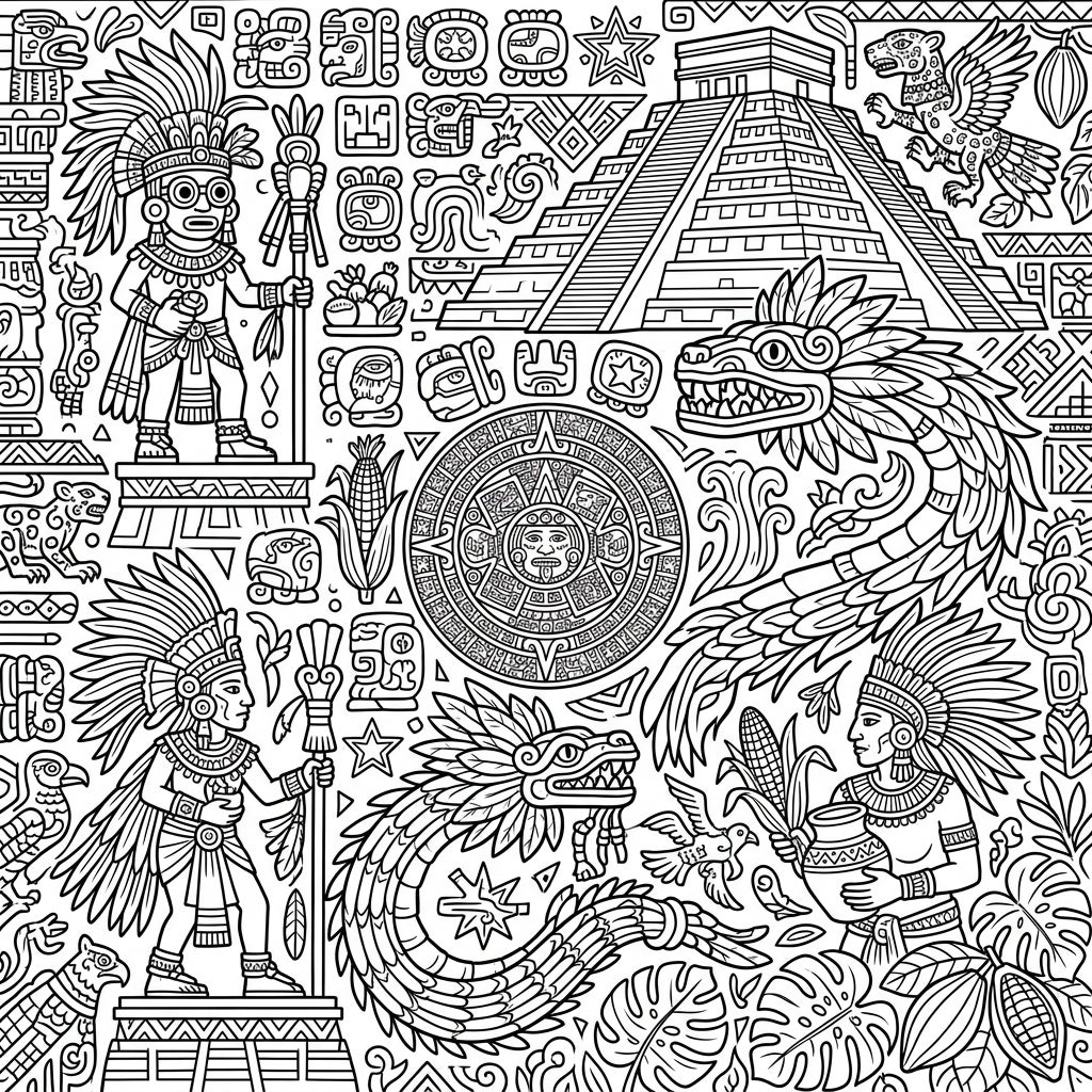 2 Aztec & Mayan Civilizations Free Printable Coloring Pages — Color Pop