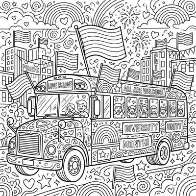 Hop aboard for a joyful coloring journey with our special Pride Month school bus! This festive design celebrates love, diversity, and unity, perfect for artists of all ages.