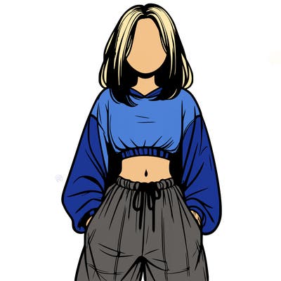 realistic girl faceless with baggy pants and a crop top