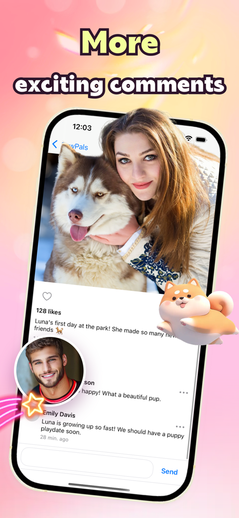 Zttao - Zttao app interface displaying a pet photo with likes and user comments