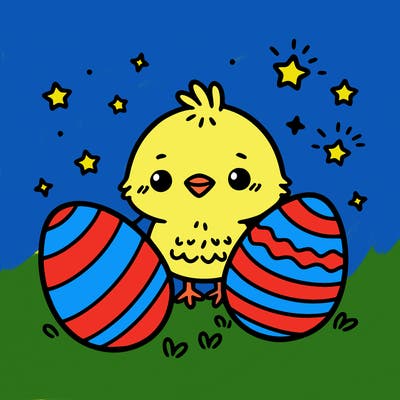 cute easter chick with eggs