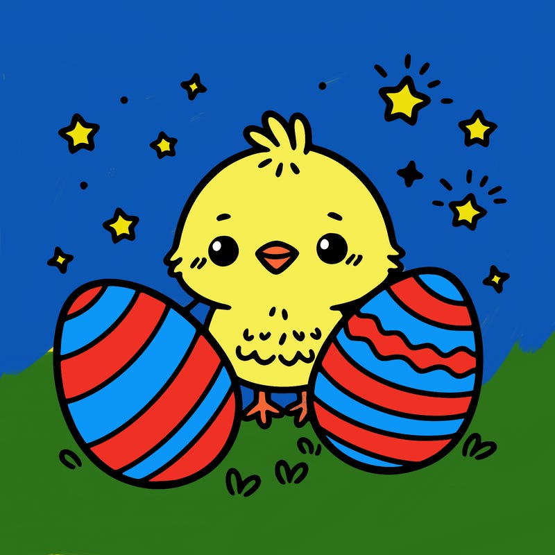 cute easter chick with eggs