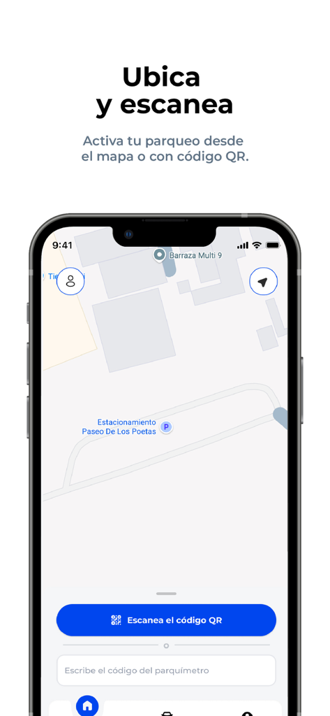 Parkea PTY - Parkea PTY app interface showing a parking map and a button to scan a QR code for activation