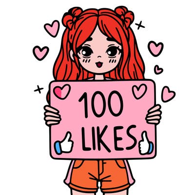 girl holding a sign saying 100 likes