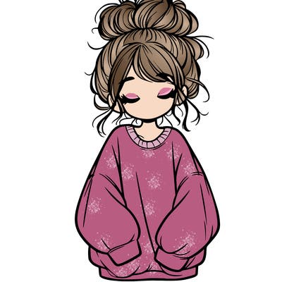 girl with baggy sweatshirt and messy bun