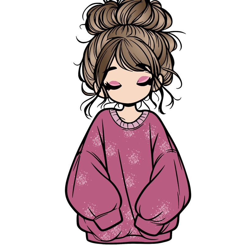 girl with baggy sweatshirt and messy bun