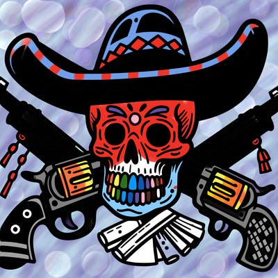 skull with weapons in mexican style
