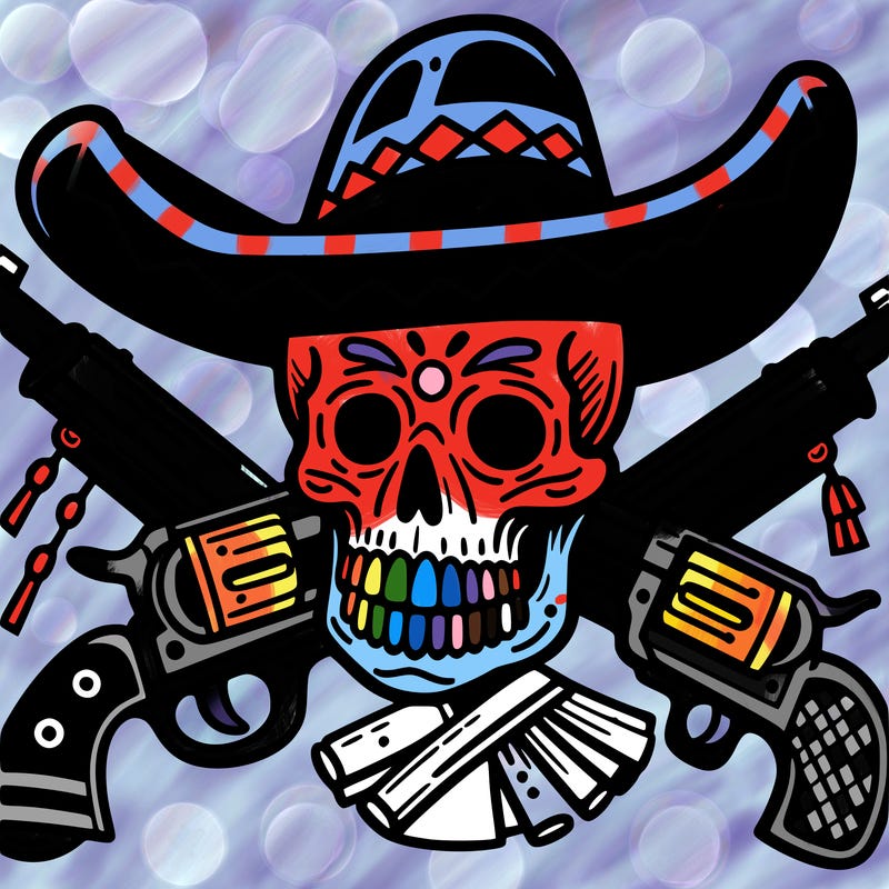 skull with weapons in mexican style