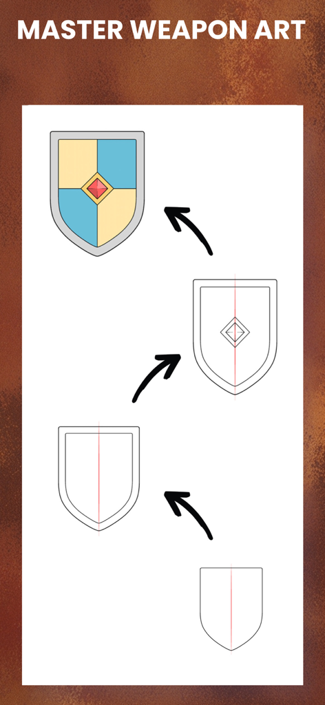 How to draw Weapons by Steps - A step by step tutorial showing how to draw a colorful medieval shield