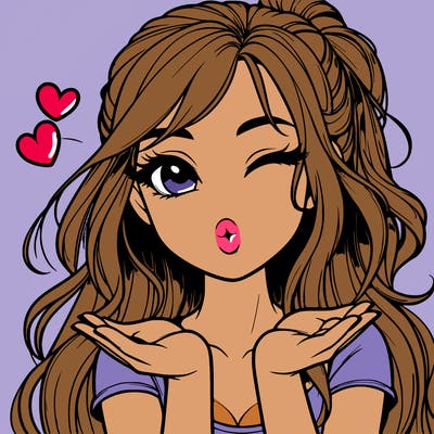 realistic girl winking and blowing a kiss while making heart hands