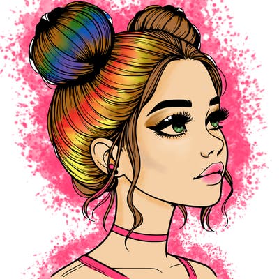 realistic girl with buns on the top of her head