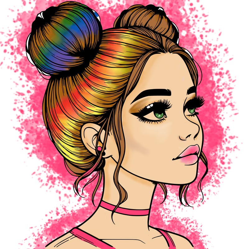 realistic girl with buns on the top of her head