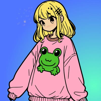 girl wearing frogging sweatshirt