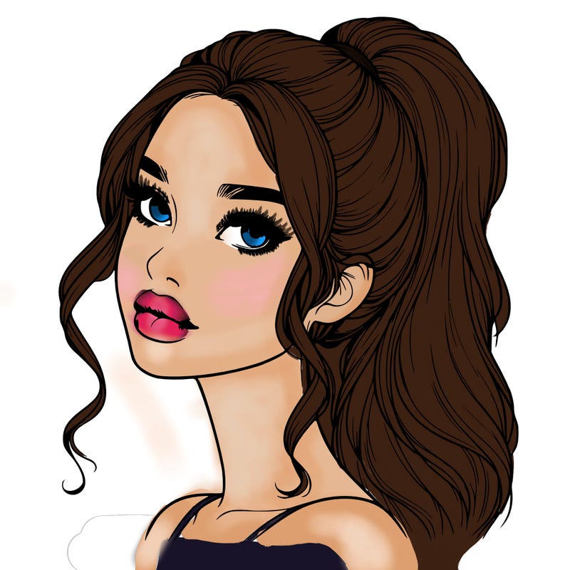 realistic girl with a ponytail on her hair and lips